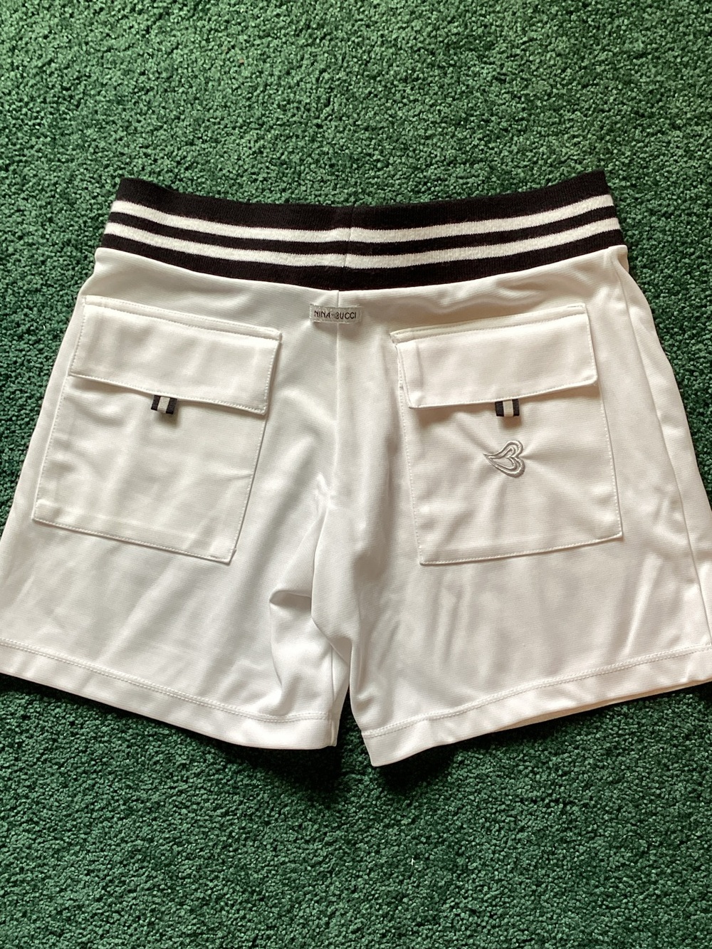 Nina Bucci White Athletic Shorts with Striped Waistband